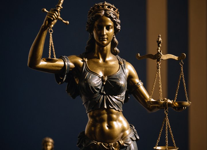 Estátua da Justiça com balança e espada